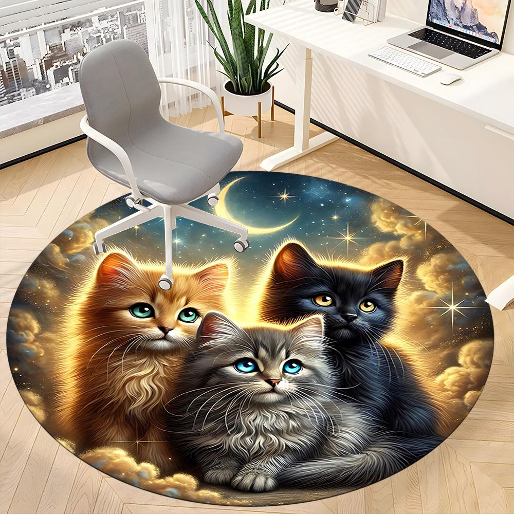 1pc Cat Night Sky Carpet for Office Non-Slip, Round Carpet, Soft & Comfortable, Carpet for Office, Lightweight Round Floor Mat yy251226081