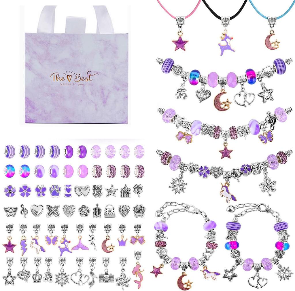 66-Piece DIY Rainbow Unicorn Beaded Bracelet & Necklace Set - Perfect Birthday Gift Box