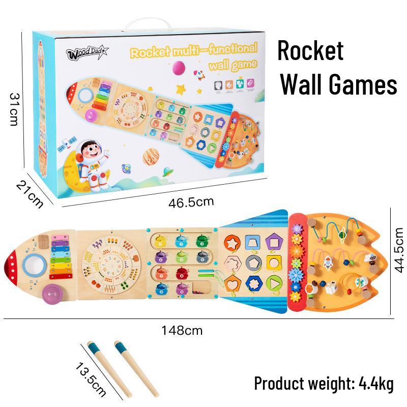 Children s Wooden Educational Rocket Busy Board - Montessori Cognitive Game for Ages 3+