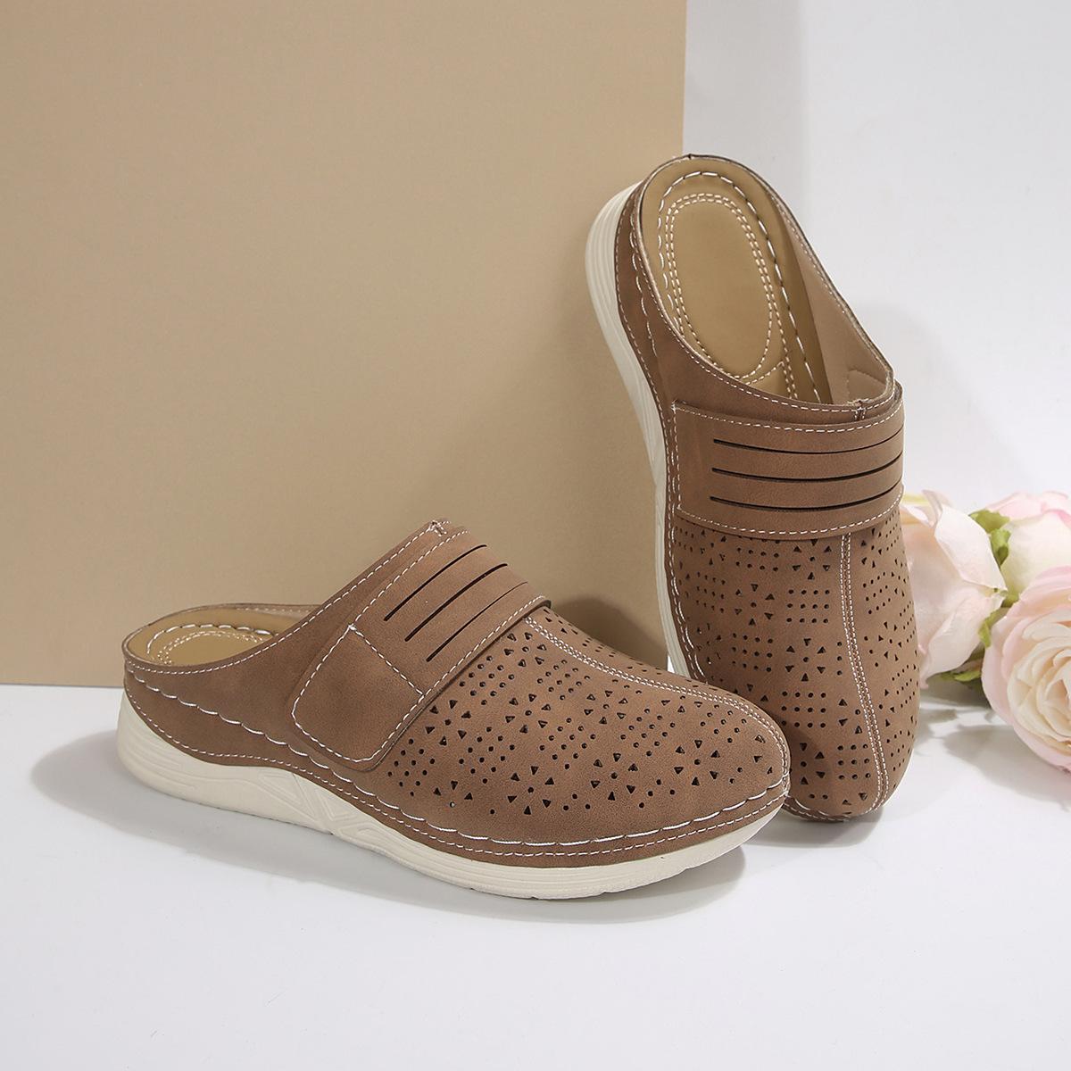 

Foreign trade large size slippers women s summer 2025 new European and American bag head hollow half tray women s shoes size 43 42 светло-коричневого