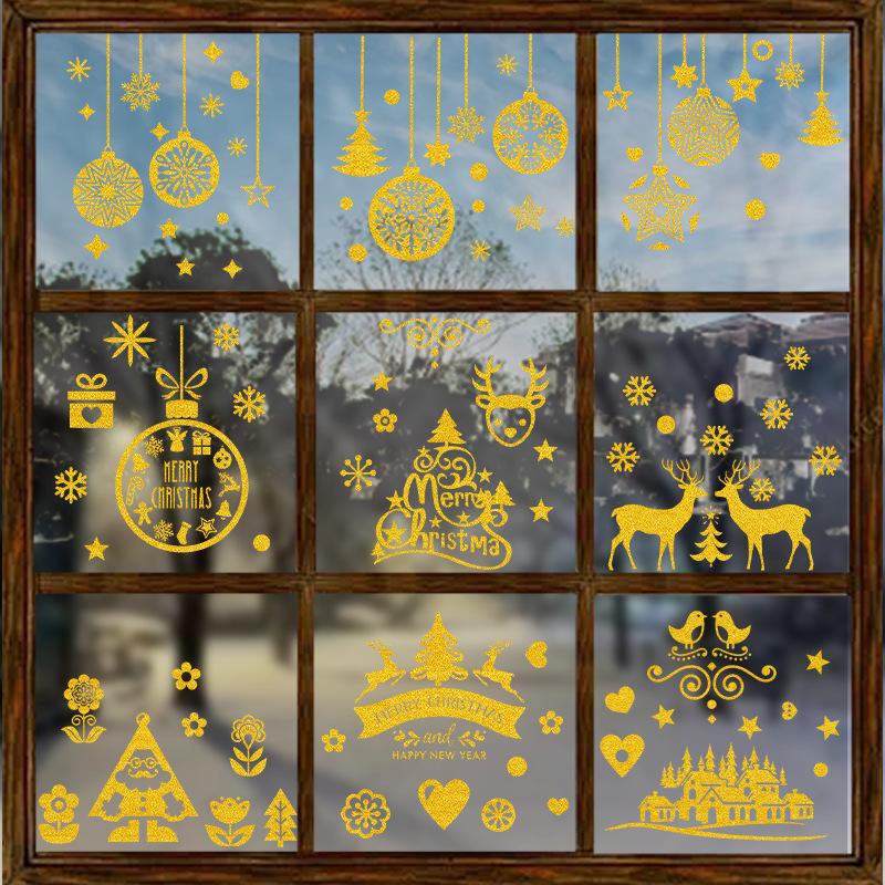 Golden Christmas Reindeer Stickers, Glass Window Stickers, Window Flowers and Atmosphere Stickers