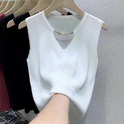 Tanktops Damen 2025 Sommer Ärmellos V-Ausschnitt Weiß Schwarz Gestrickte Tanktops Camis Damen Tops JJ194