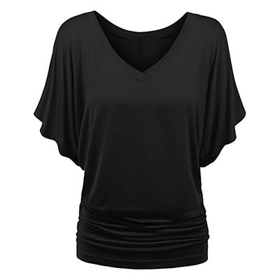 Blusa Batwing Casual Classica Taglie Forti Scollo a V Manica Corta Rosa Grigio Base Monocolore Larga Maglietta Pullover Top Donna Estate T-shirt
