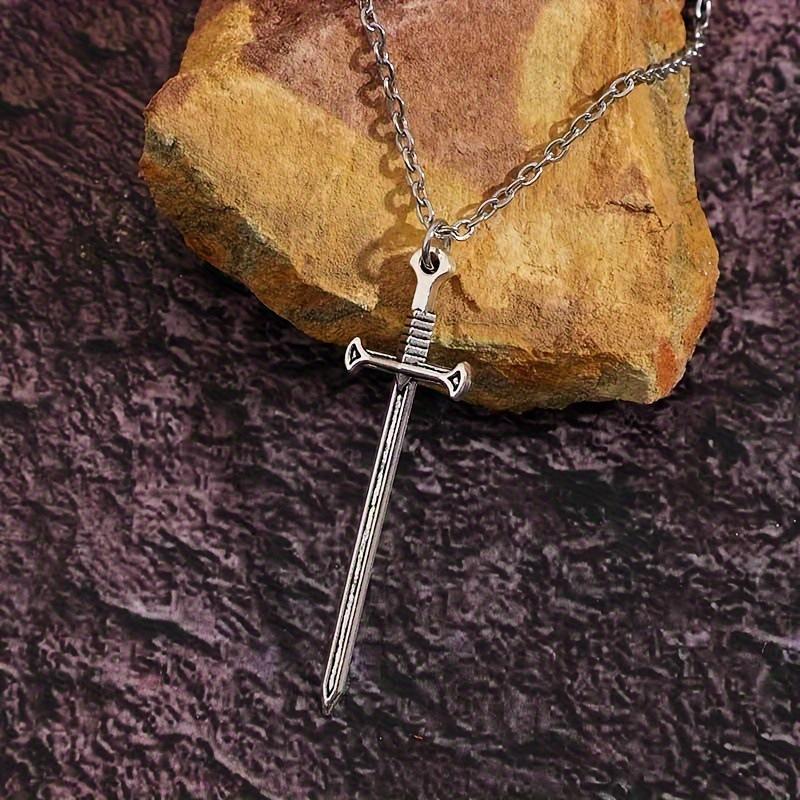 Vintage Schwert Anhänger Halskette Punk Stil Kreuz Zinklegierung Unisex Schmuck