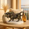 Brass Finish Bull Resin Statue for Home Decor (Pack of 1, Golden and Black)