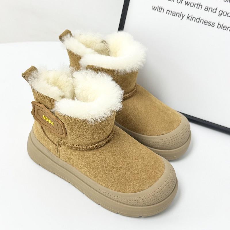 Children's Warm Snow Boots Leather and Fur Short Boots Waterproof and Non-slip One-step Cotton Shoes