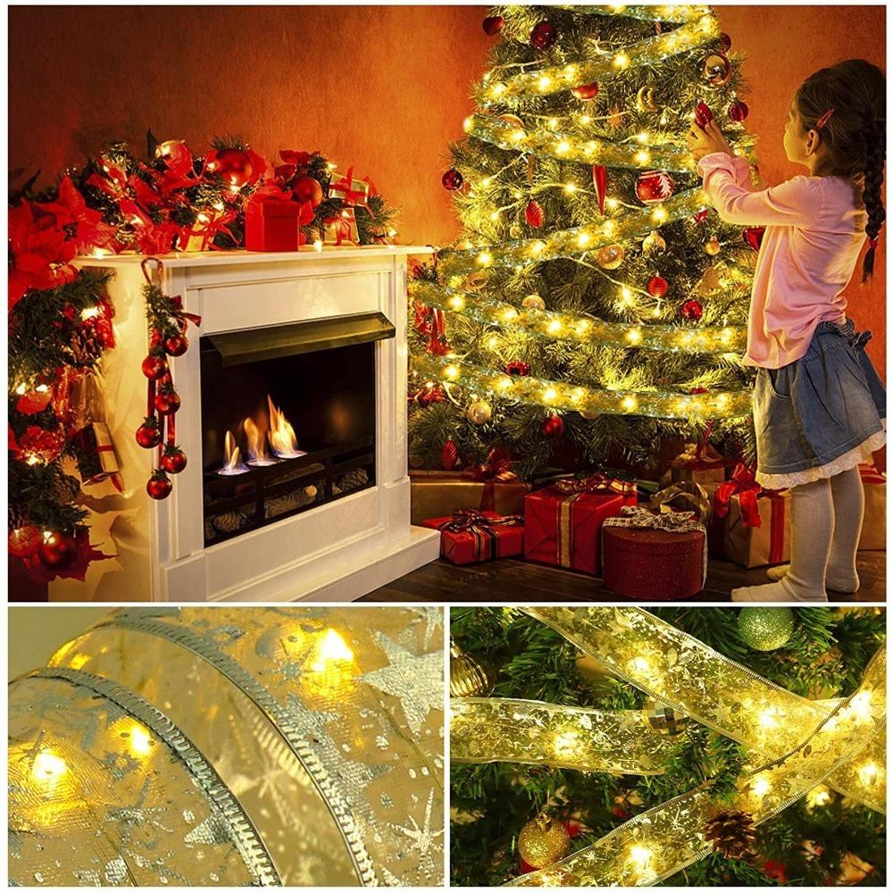 DIY 5m Christmas Ribbon Light Lace Bows Gift Package LED String Light New Year Navidad Christmas Tree Ornament