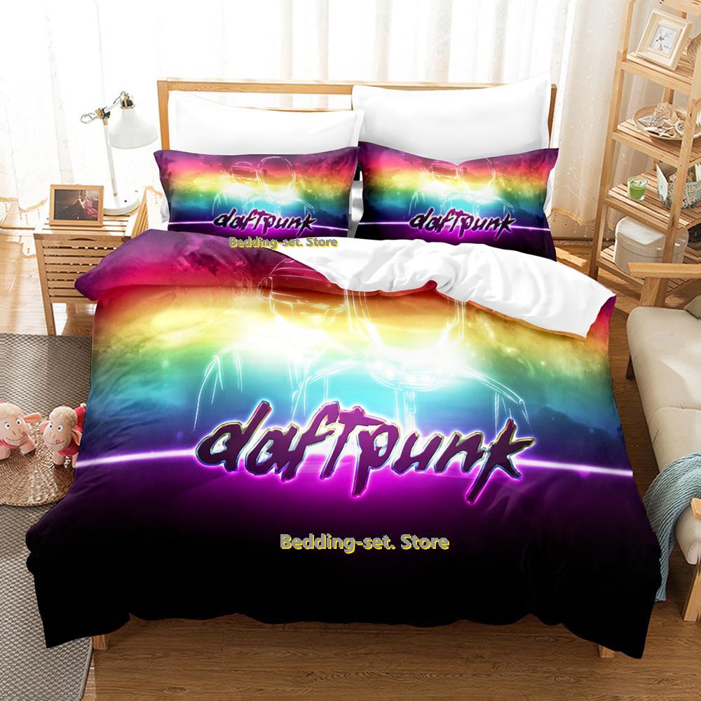 New Hip Hop Daft Punk Bedding Set Cartoon Anime Three-piece Set Adult Kid Bedroom Duvetcover Sets 3D Kawaii Roupa De Cama Casal