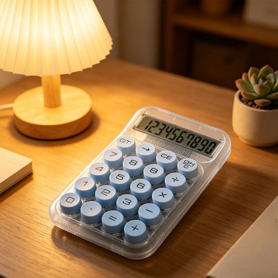 Round Mechanical Keyboard Calculator with Gradient Colors 10-Digit Large Display Cute Dopamine Style Desktop Tool for Students Office Novelty Gift