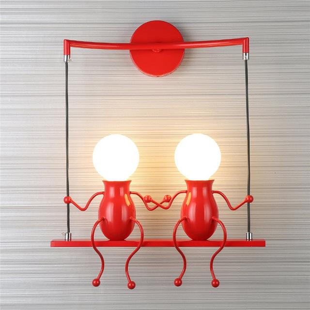 Kreative Humanoide LED Wandleuchte E27 Eisen Cartoon Kleiner Mann Schaukel Wandlampe Kunstdekor für Schlafzimmer Kinderzimmer Wandleuchte Beleuchtung
