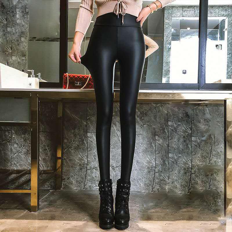 

Кожаные брюки женские флисовые утолщенные верхняя одежда леггинсы с высокой талией облегающие большого размера эластичные ветрозащитные водонепроницаемые термобрюки 2XL [recommended 120-70kg]