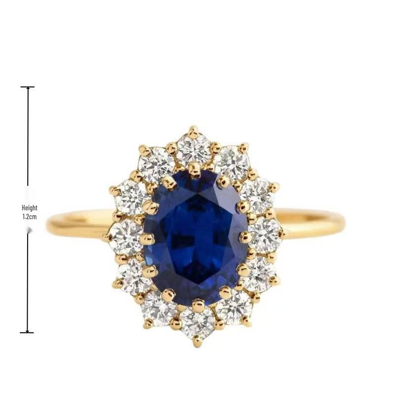 

Винтажное кольцо с сапфиром и бриллиантами высокого класса из универсального цинкового сплава Size 10 золотой/синий