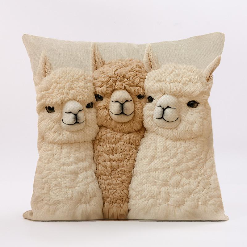 Böhmischer Plüsch-Kissenbezug mit Imitationsstickerei und Tiermotiven, 45x45cm