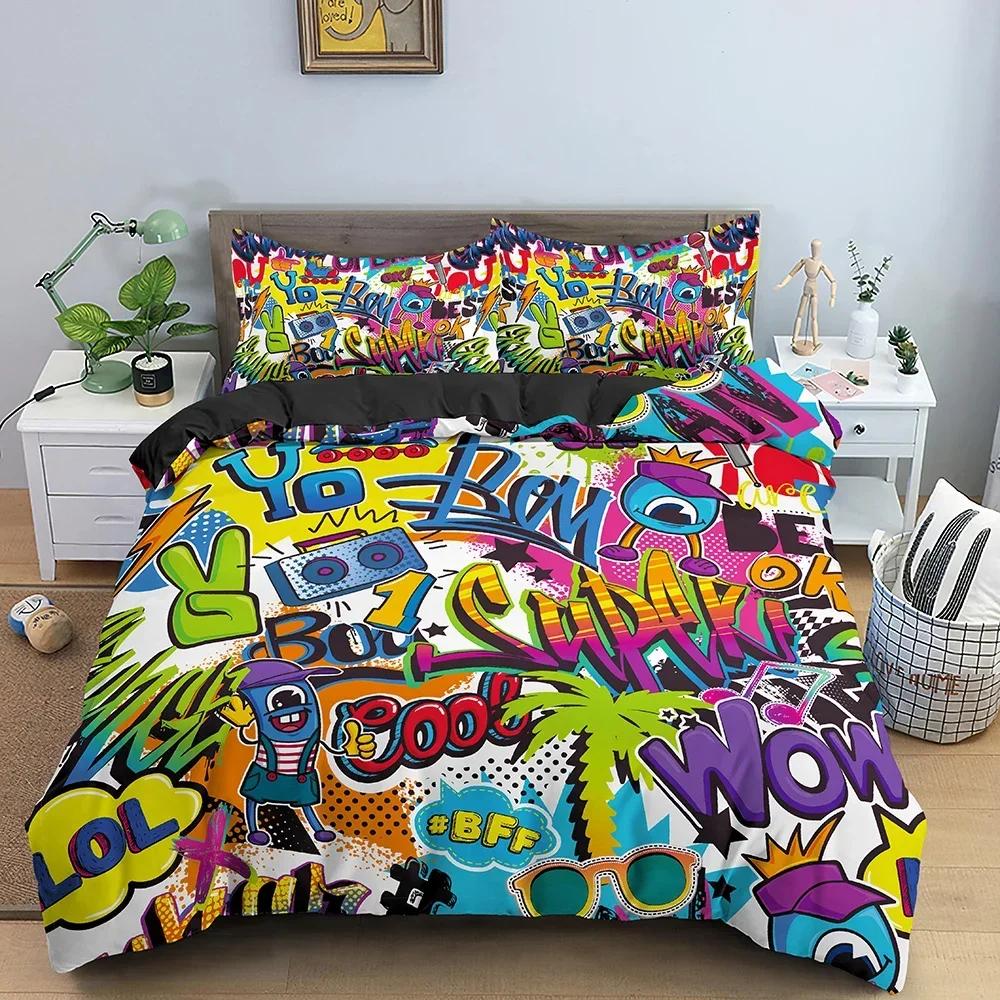 3D Print Graffiti Graphic Comfortable Duvet Quilt Cover Pillowcase Bedding Set Children Bedroom Decoration Home Textile