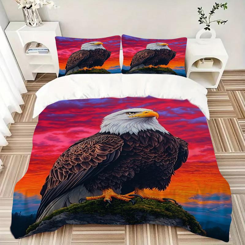 3pcs Bald Eagle, Sunset Bedding Set - 1 Duvet Cover + 2 Pillowcases(Core Not Included), Machine Washable Polyester yy251216133