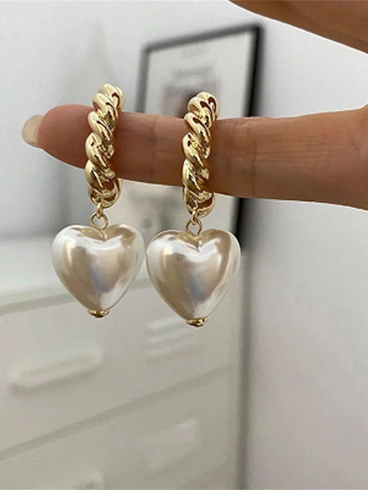 Gold Color Twist Metal Pearl Love Earrings Fashion Drop Earring For Women Trendy Jewelry Accessories Gift