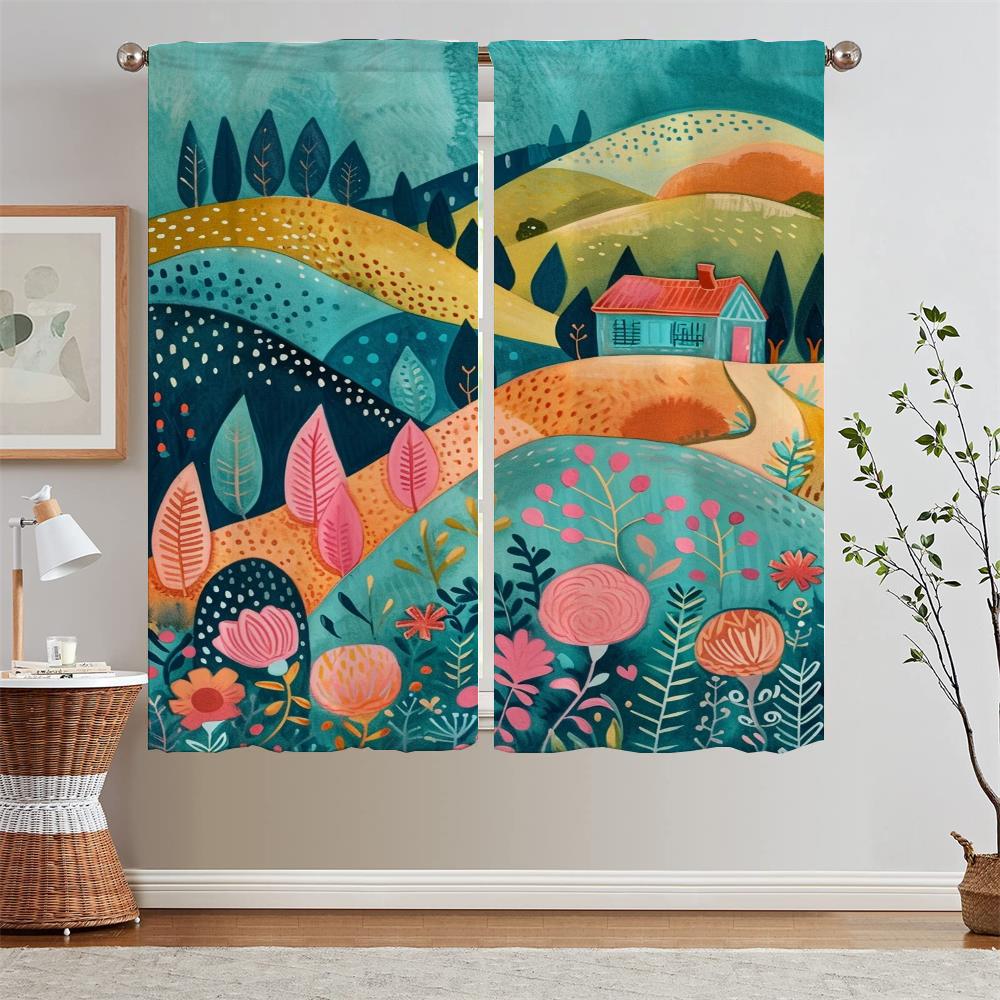 Gorgeous Painting Blackout Luxury Curtains for Living Room on Sale Bedroom Decoration Kitchen Curtains Salon 2 Cheap Pieces the