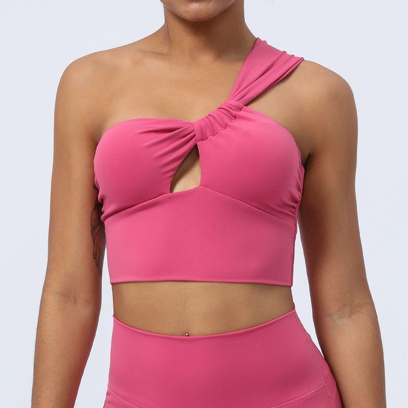 

Export Ruched Cut Out Yoga Clothes One Shoulder Sports Intimates Running Training Quick-Drying Fitness Vest with Chest Pad Tops Rose Red XXL (recommendation 85D-90C)