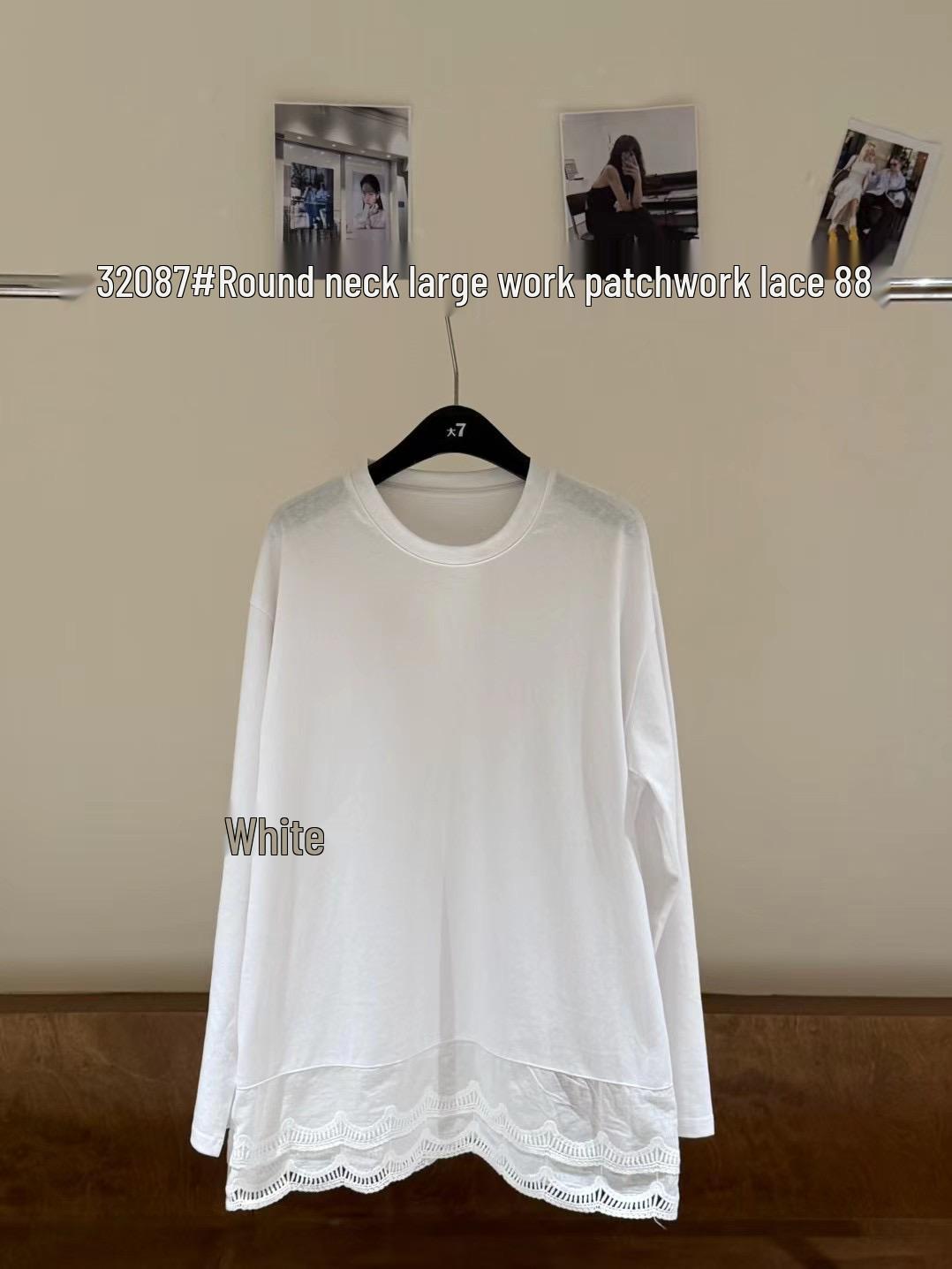 

Женская футболка большого размера свободного кроя с белым кружевным пэчворком, многослойным подолом с разрезами - корейский стиль, весенняя коллекция One Size белый