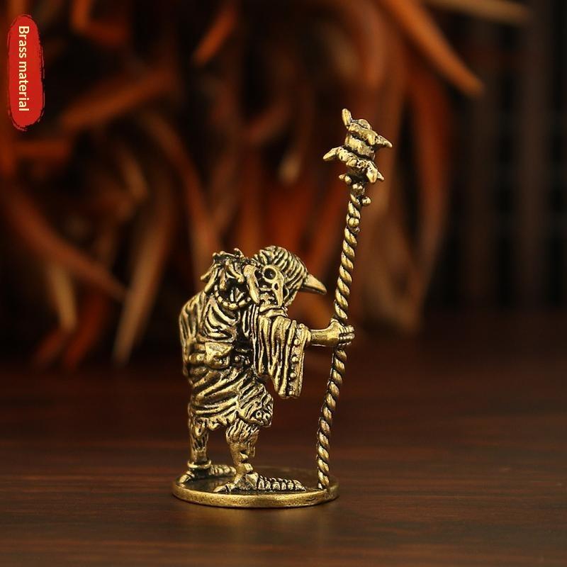 Brass Crow Mage Mini Figurine Portable Tiny Brass Statue for Tabletop RPG Home Office Decor Collectible Gift for Gamers