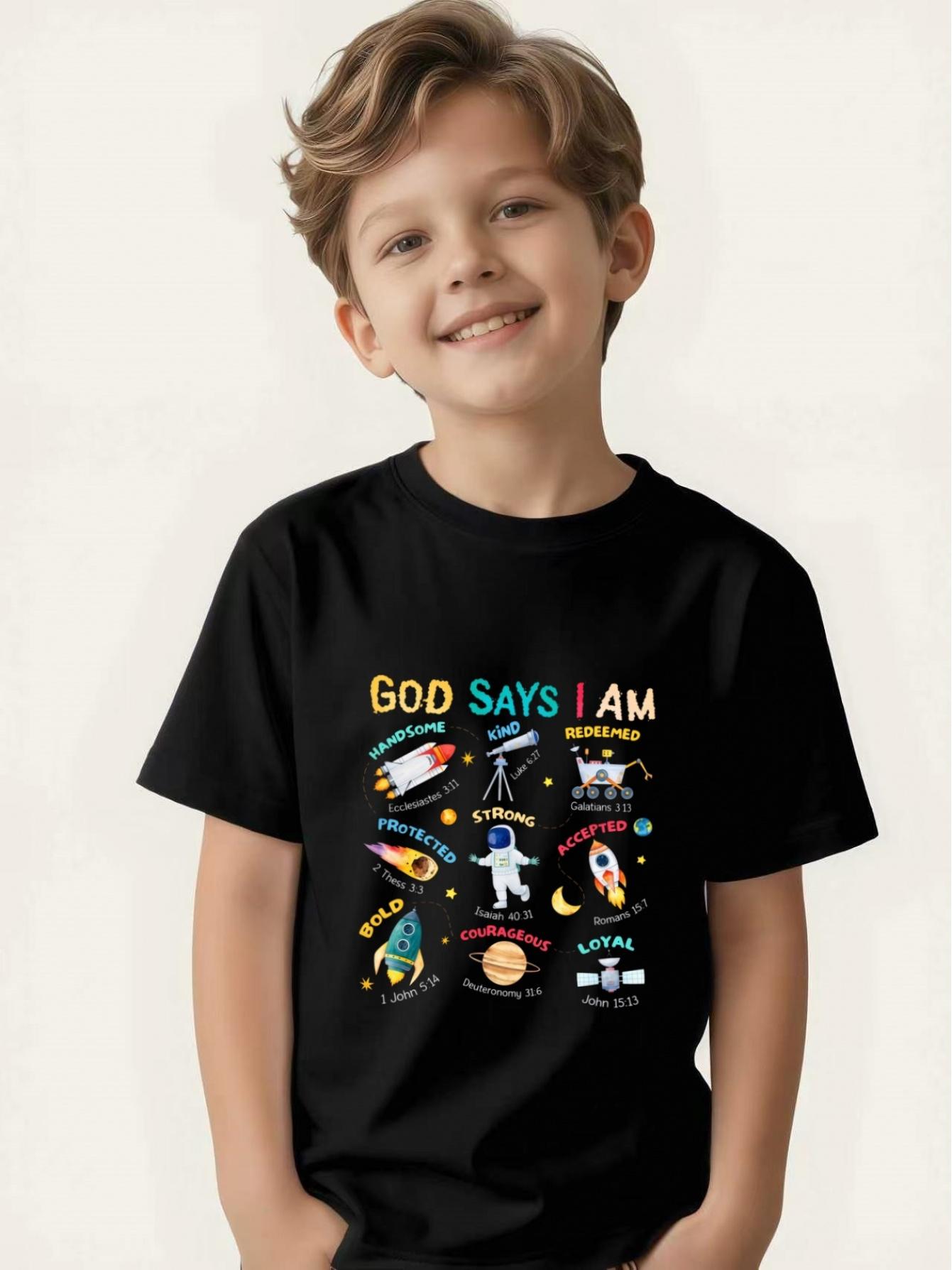

Boys printed short-sleeved T-shirt summer children s tops casual and versatile for middle and older children 100
