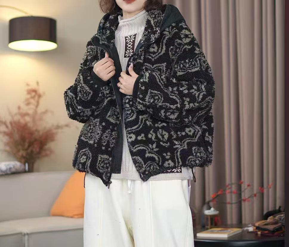 

2025 autumn and winter new warm loose front and back wear zipper warm classic one size retro cotton-padded clothes with women outside Average size