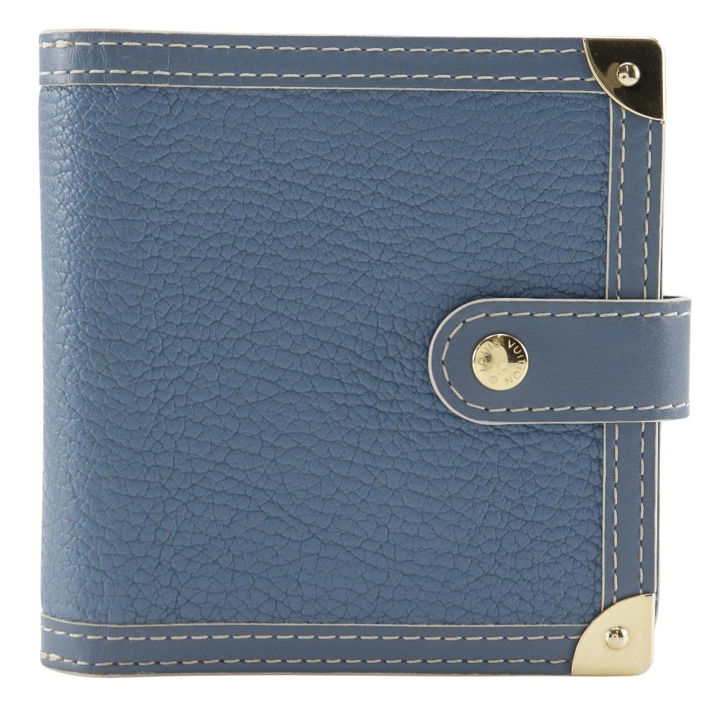 

LOUIS VUITTON Compact zip Bi-Fold Wallet M91829 Suhali line blue Goatskin Women Used