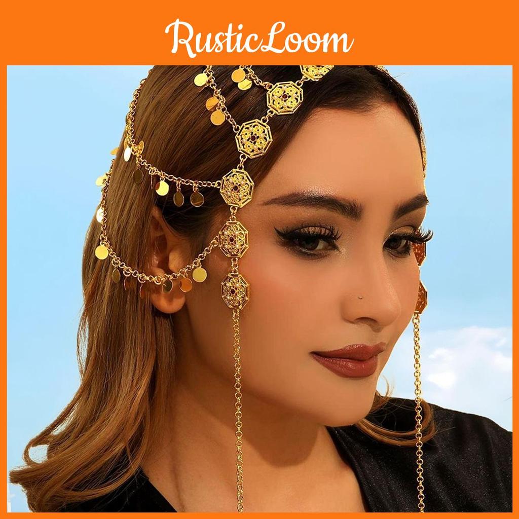 Middle East Gold Alloy Headband With Dangling Tassels For Women Travel Gift