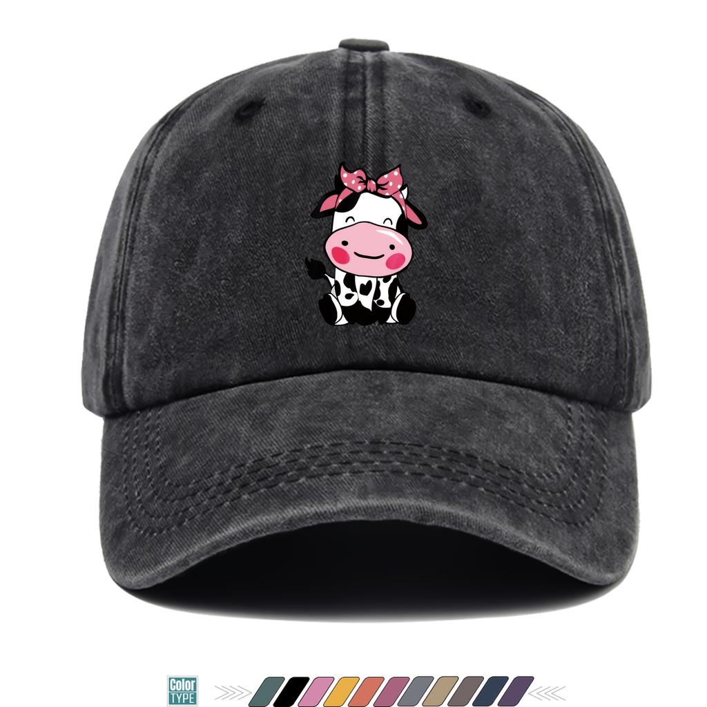 Pc Pink Cow Print Baseball Cap Printed Hat Distressed Vintage HipHop Style Hat Adjustable Size Comfortable Lightweight a