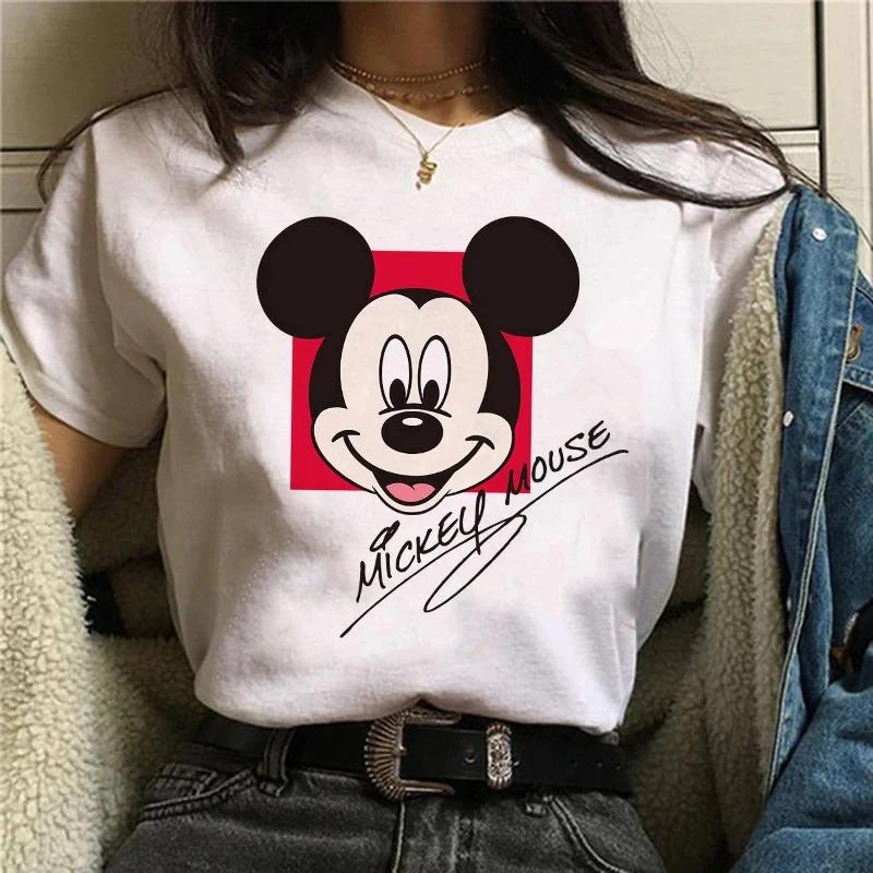 2025 Mickey Tshirt Y2k Minnie Mouse Hat Print Cotton Comfort T-shirt Women Fashion T Shirt Female Clothes Kawaii Disney T Shirt