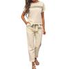Modisches Und Sexy Damen Frühjahr Und Sommer Retro Elastischer Bund Leinen Anzug Damenmode Farbe Lässig Zweiteiliges Set