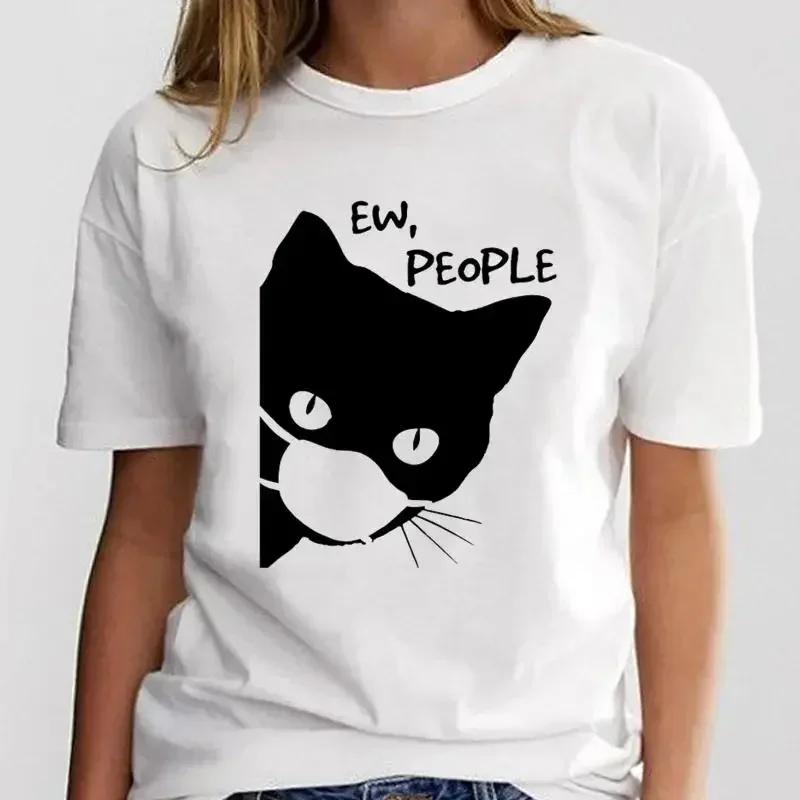 Women Print Graphic Ladies Clothing Fashion Tee Cat Love Trend New Style Female Cartoon Clothes T Shirt Top  Aesthetic Clothes