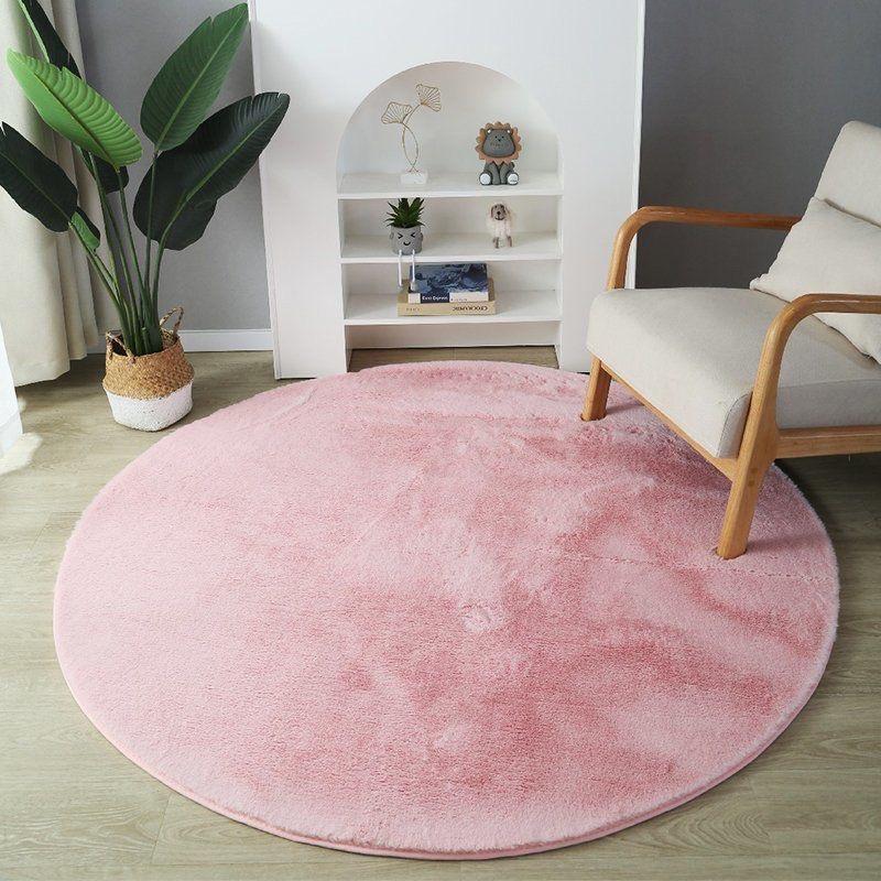 Soft Round Carpet Rabbit Faux Fur Plush Bedroom Rug White Plush Shaggy Foot Mat Children's Play Floor Carpets for Living Room