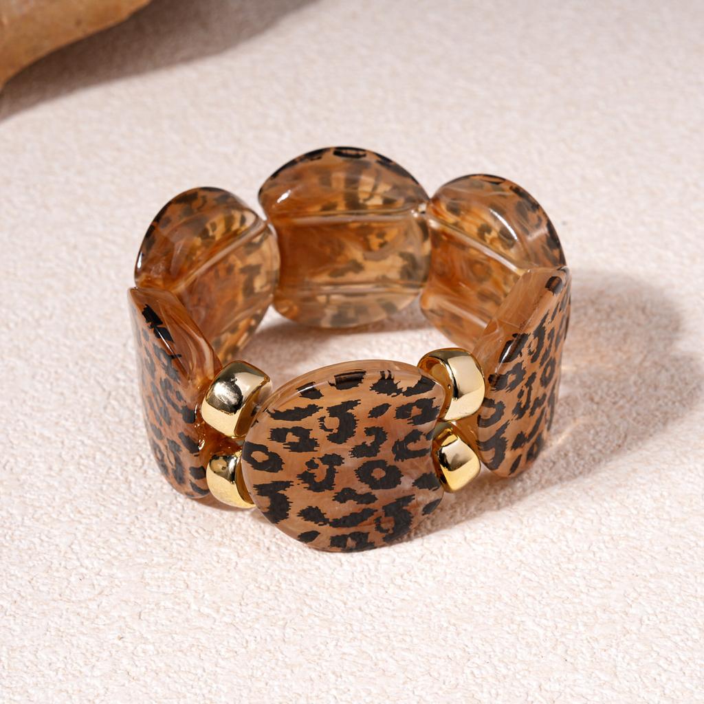 Acrylic Smudged Leopard Print Splicing Bangles for Women Personalized Fashion Gold Color Bracelet Exaggerated Style Hand Jewelry