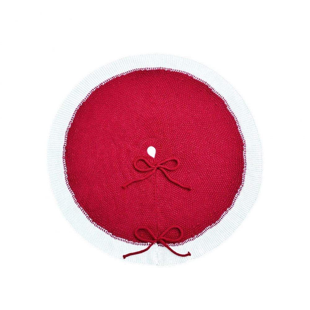 Knitting Christmas Tree Skirt Christmas Decoration Supplies 62cm Knitted Christmas Tree Skirt Red White Color Reusable