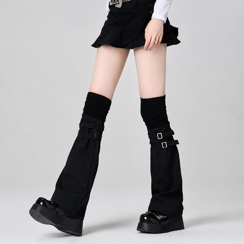 Leder-Schnallen-Beinwärmer Halten Warm Harajuku Socken Süße Kniehohe Socken Damen Mädchen