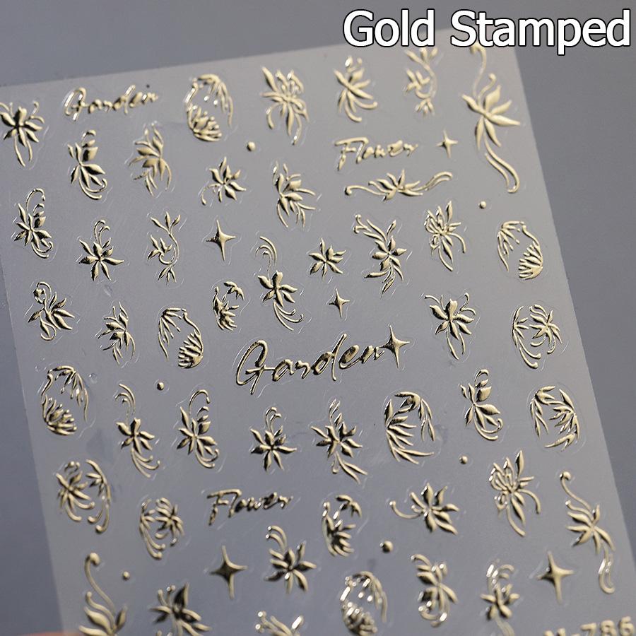 Blue and White Porcelain Chinese 5D Butterfly Flowers Vase Swallow Window Gold Stamping Nail Art Stickers Manicure Decals
