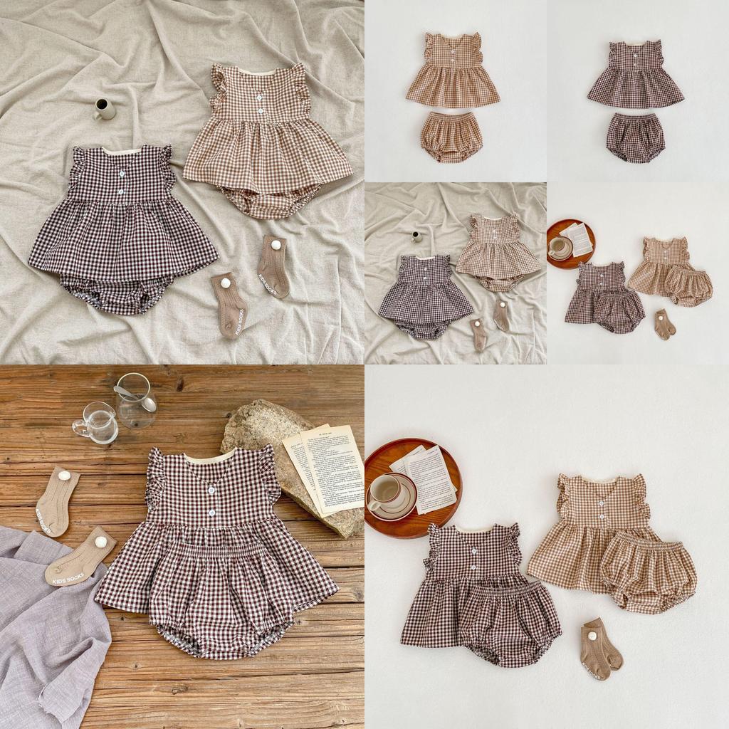 Adorable Summer Checked Top And Shorts Set For Baby Girls With Comfortable Cotton Fabric