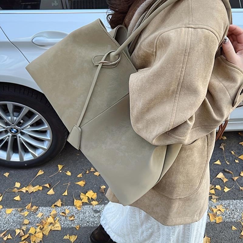 Faux Suede Solid Color High Quality Fashiable Versatile Handbag Women's Large Capacity Winter Daily Shoulder Bag