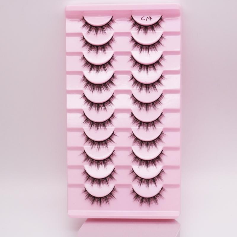 Low Price Glitter Lashes Natural Fluffy Half Lashes Faux Mink Korean Pbt Fiber 10 Pairs 12mm Mink Eyelashes