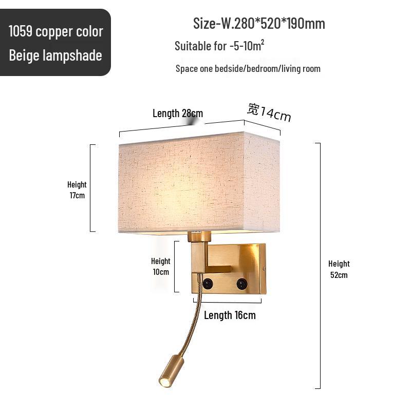 American Style LED Wall-Mounted Bedroom Lamp with Fabric Shade for Reading and Mobile Use