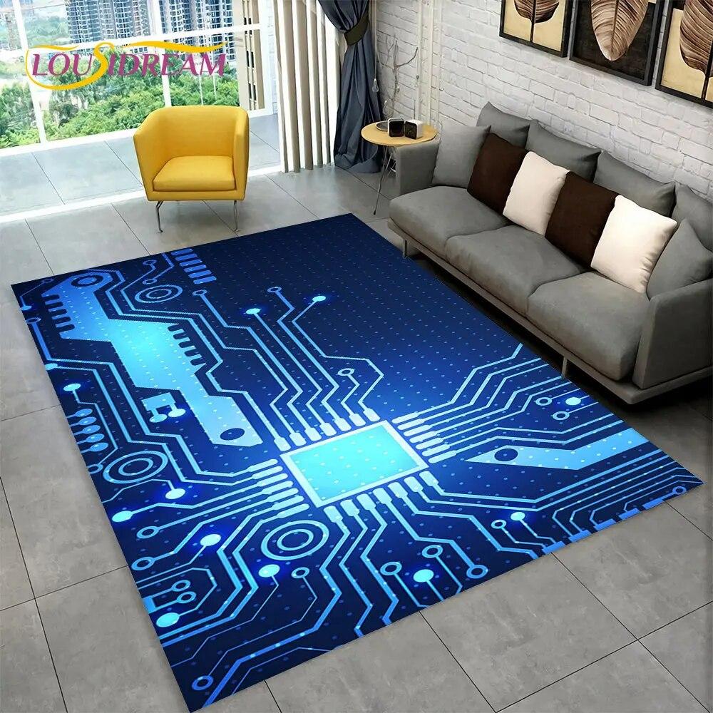 Chip Circuit Board 3D Area Rug,Carpet Rug for Home Living Room Bedroom Sofa Play Room Doormat Decor,Kid Game Non-slip Floor Mat