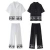Western Style 2024 Summer New Women clothes Design Slimming Versatile Embroidered Short sleeve Shirts Mid-Waist Trousers