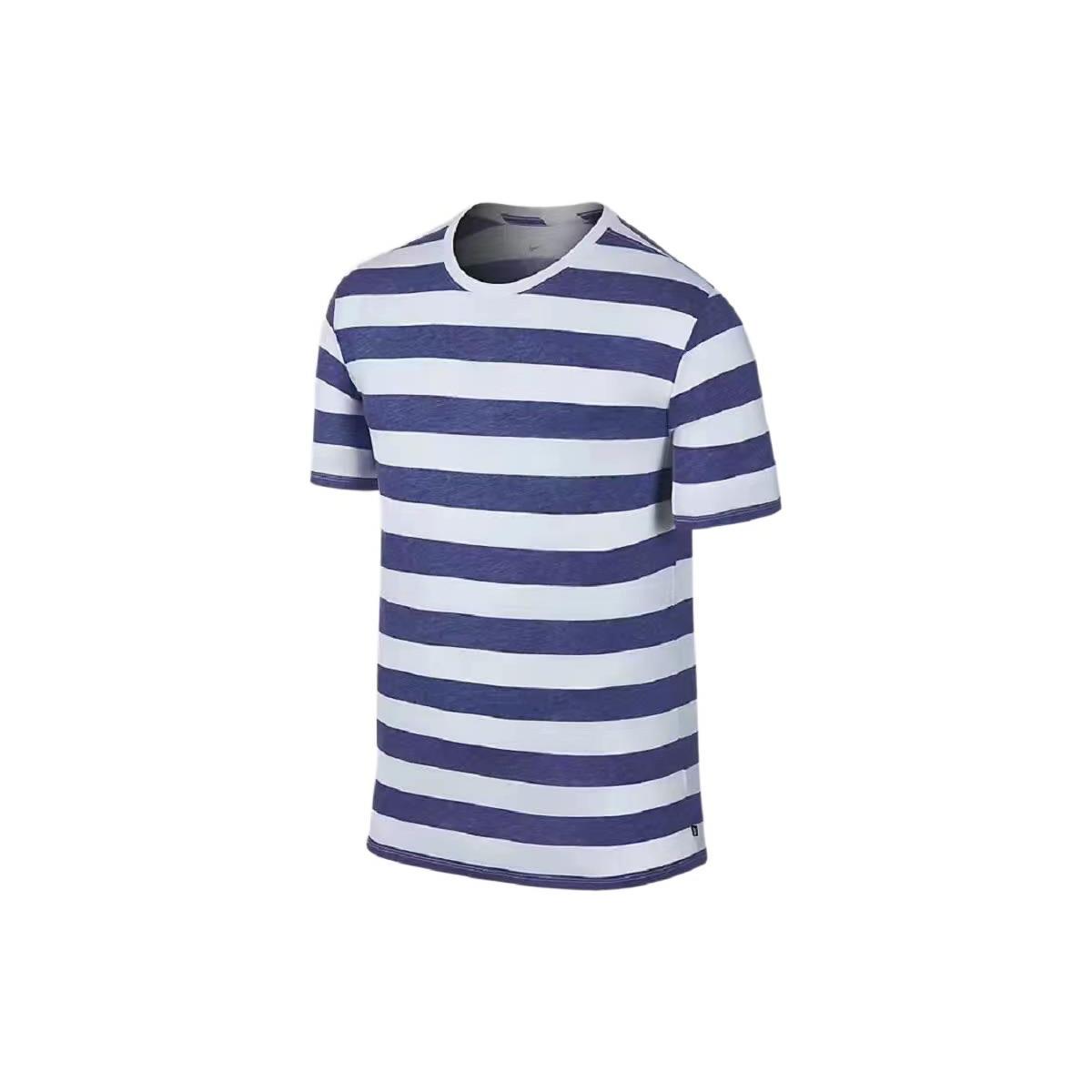 Men s Nike White Blue Stripe Printing Casual Sports Round Neck Short Sleeve White Blue T-Shirt 841545-100 L