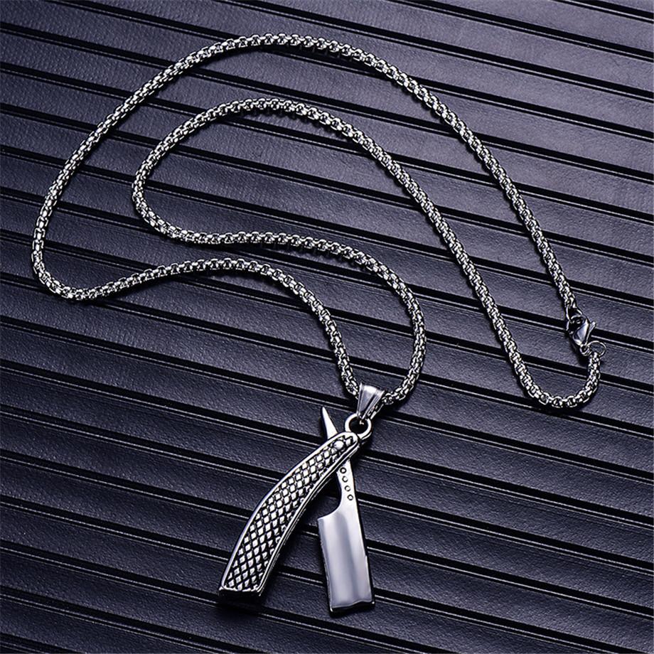 Punk Razor Blade Pendants Necklaces Gold Color Stainless Steel Chain Barber Shop Necklace for Men Jewelry