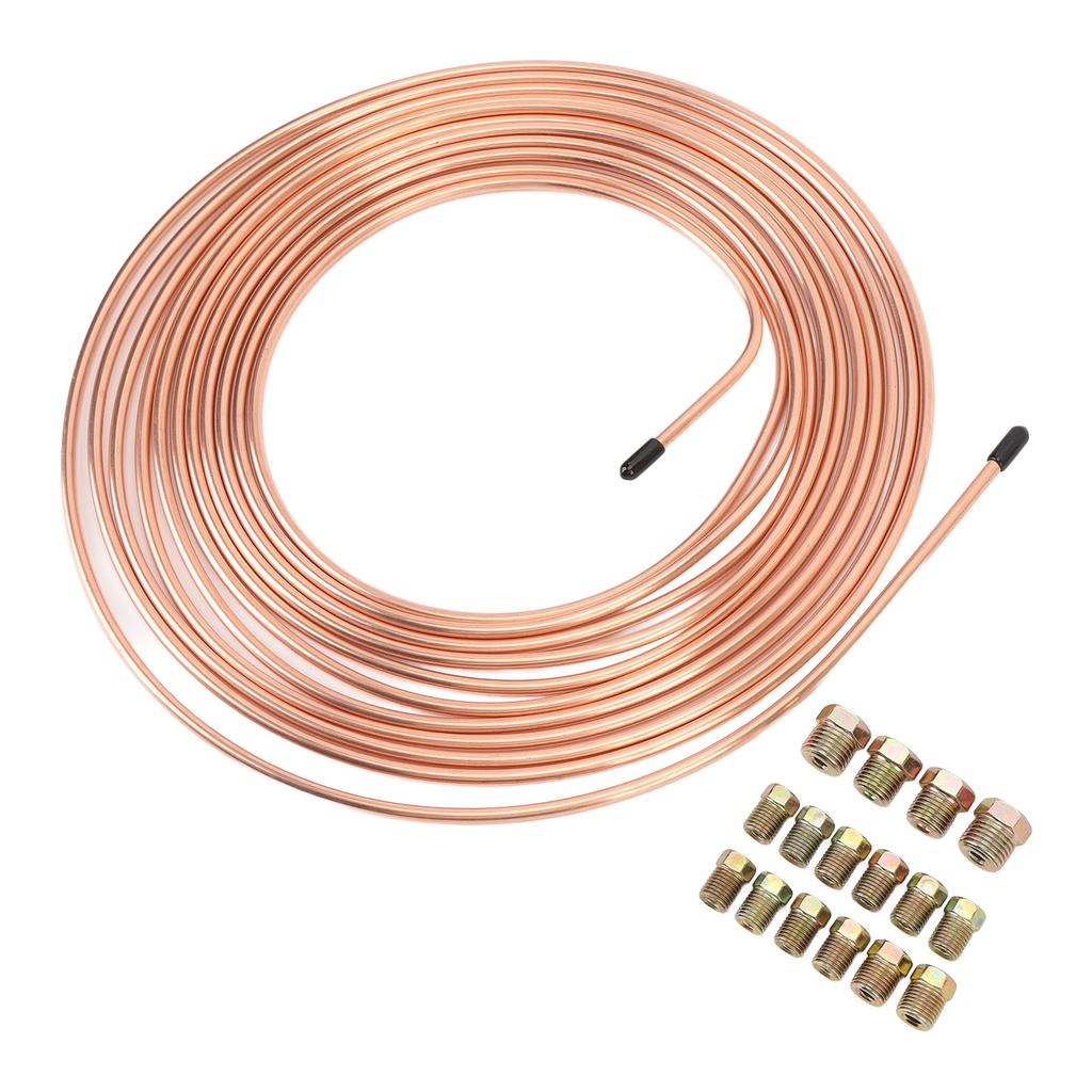 3 16inx25Ft Brake Line Tubing Kit Alloy Flexible Brake Line Replacement Coil Roll and Fitting Kit for Vehicle