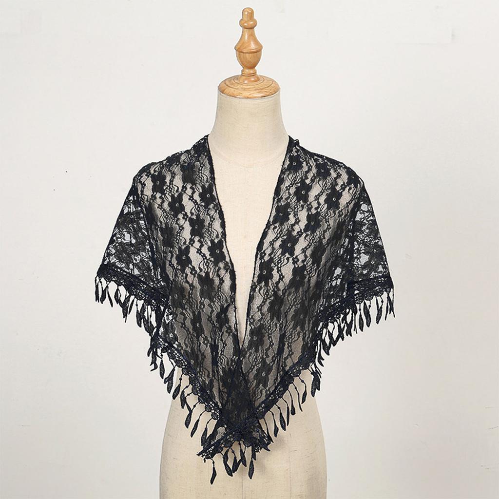 Elegant Lace Shoulder Wrap Triangular Scarf With Tassels And Flower Pattern For Women Great For Weddings And Travel