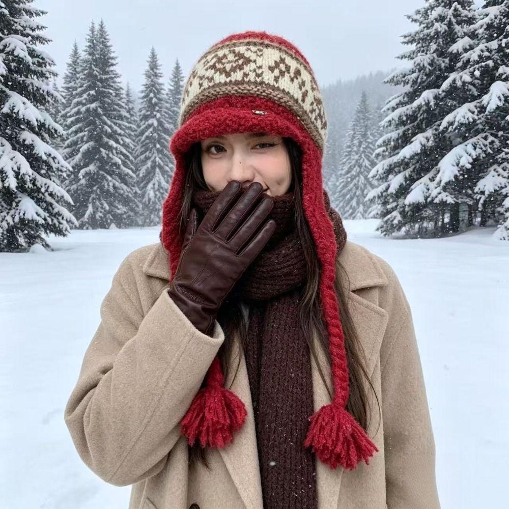 Woolen Jacquard Knitted Hat Tassel Ear Cap Fashion Lei Feng Cap Autumn