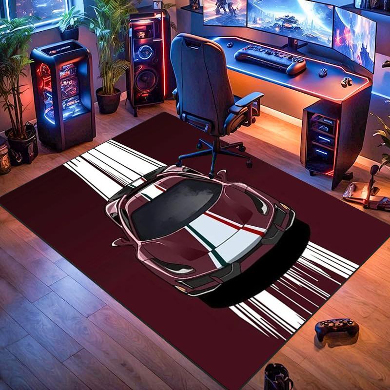Burgunderrotes Supercar Mit Italienischem Streifen Grafikdruck Bereichsteppich Sportwagen Kunst Teppich Boden Teppich Auto Enthusiast Wohnzimmer Schlafzimmer Heimdeko Matte
