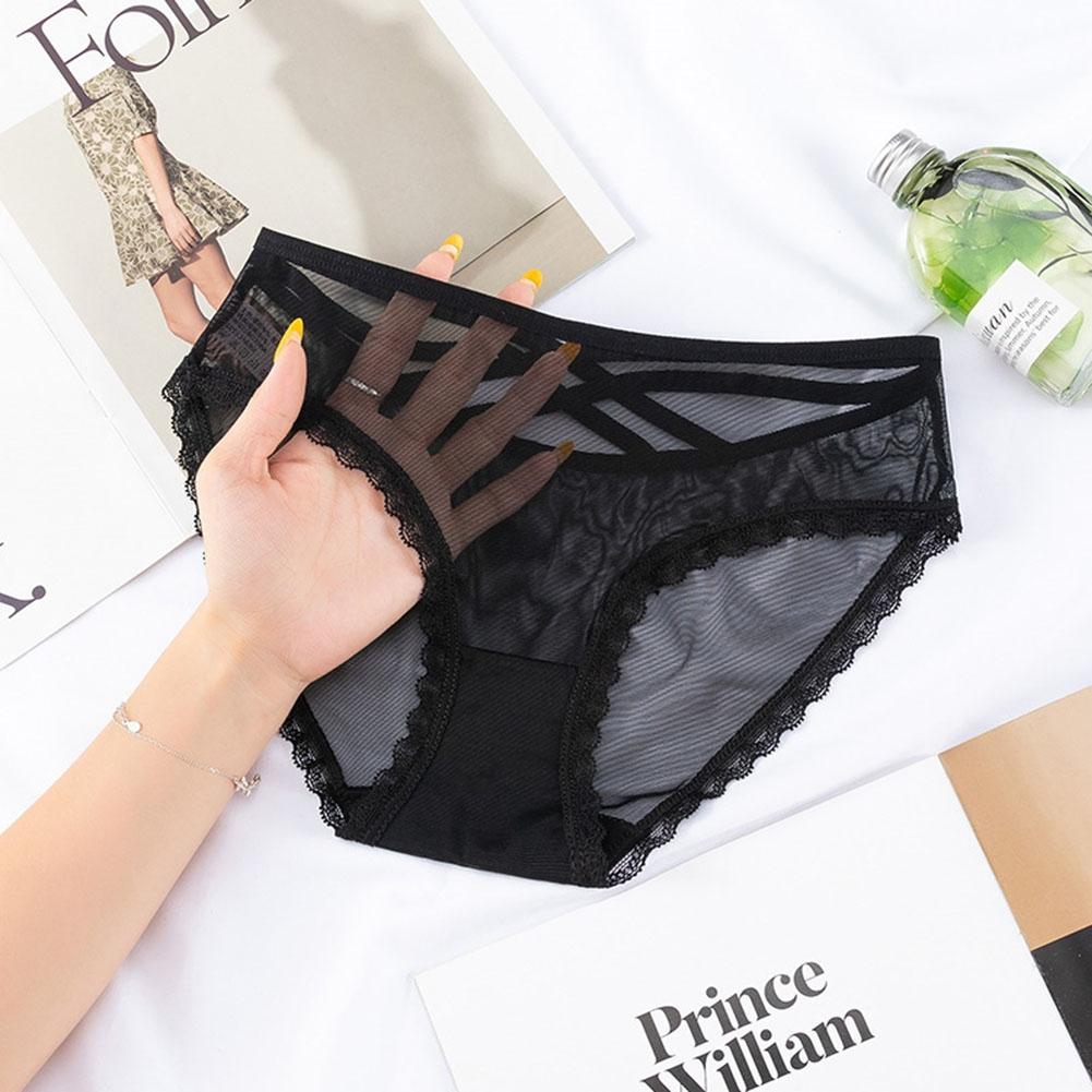 Transparent Breathable Women's Mesh Panties Bow Edge Body Sculpting